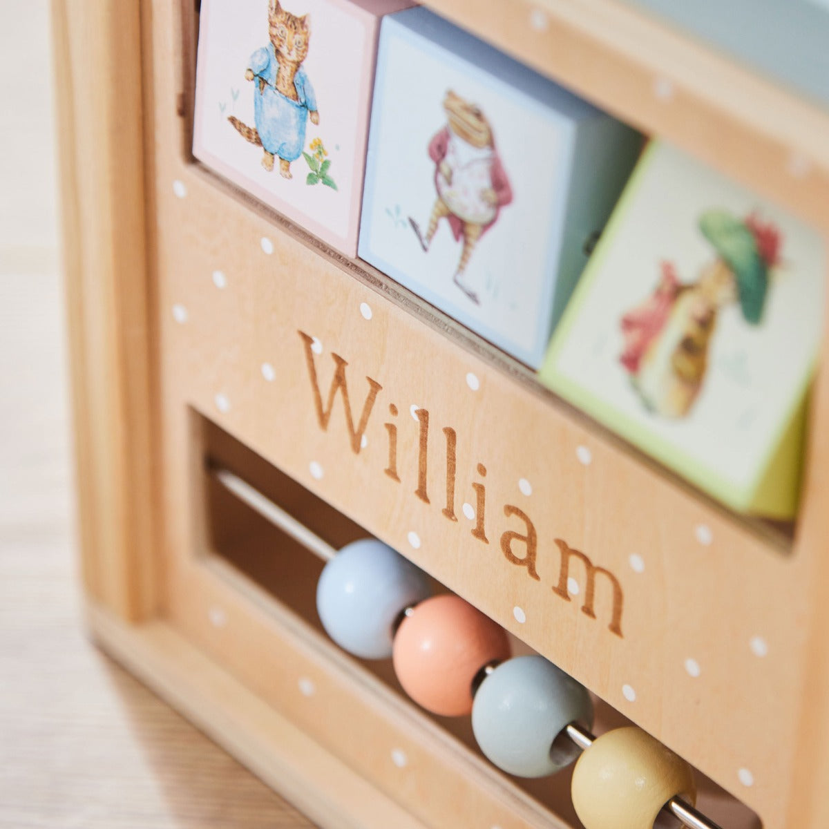 Personalised Peter Rabbit Wooden Activity Cube Toy FSC®