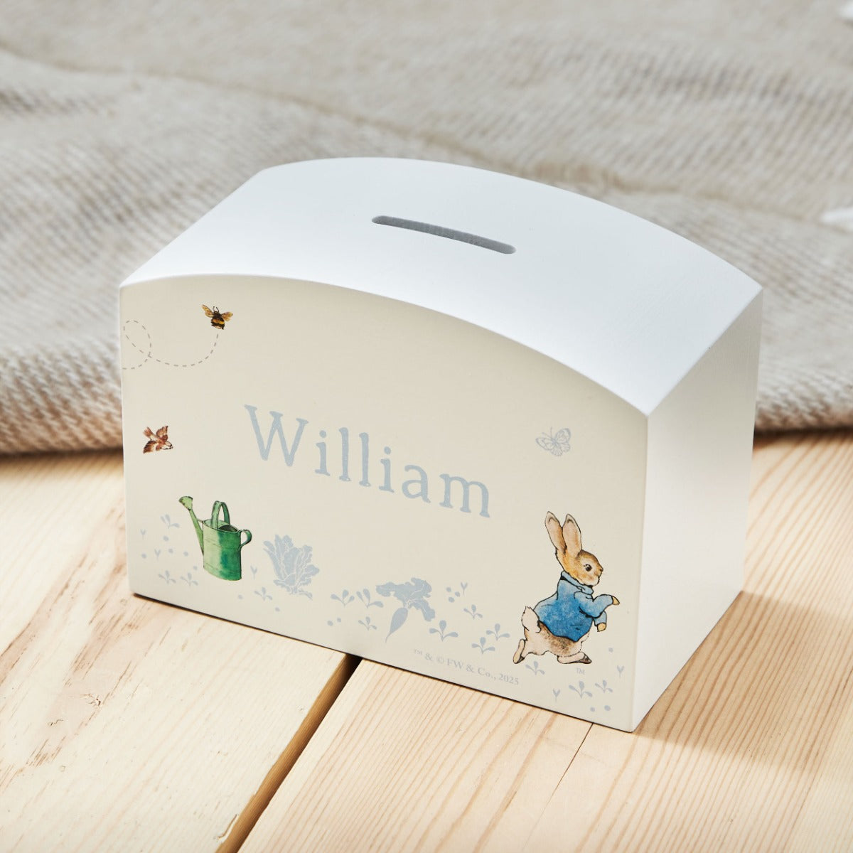 Personalised Blue Peter Rabbit Money Box FSC®