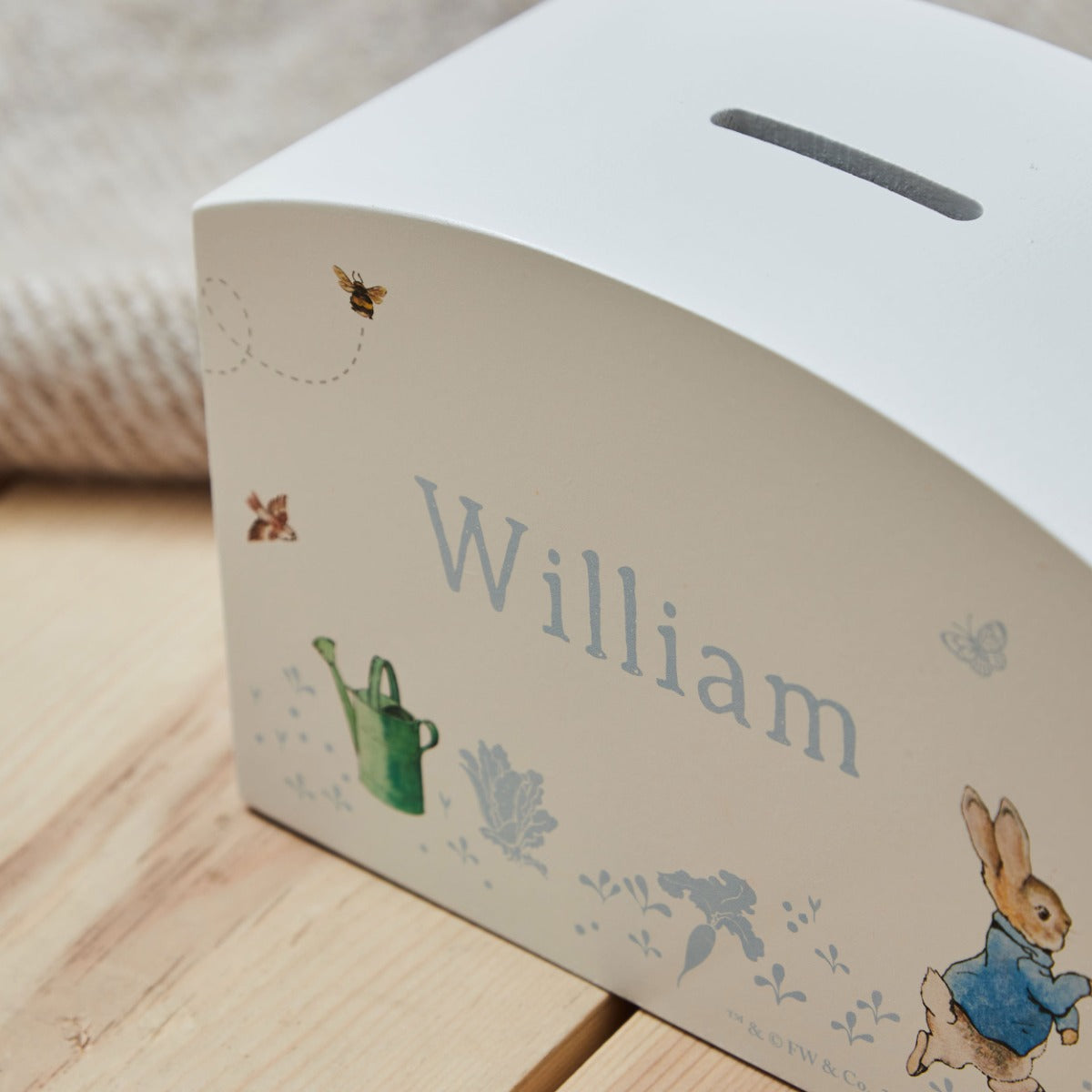 Personalised Blue Peter Rabbit Money Box FSC®