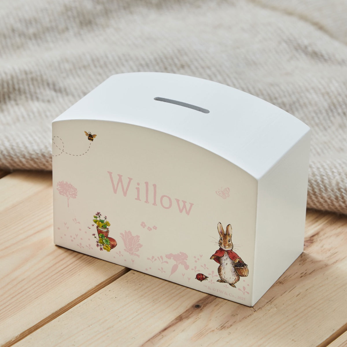Personalised Pink Flopsy Bunny Money Box FSC®