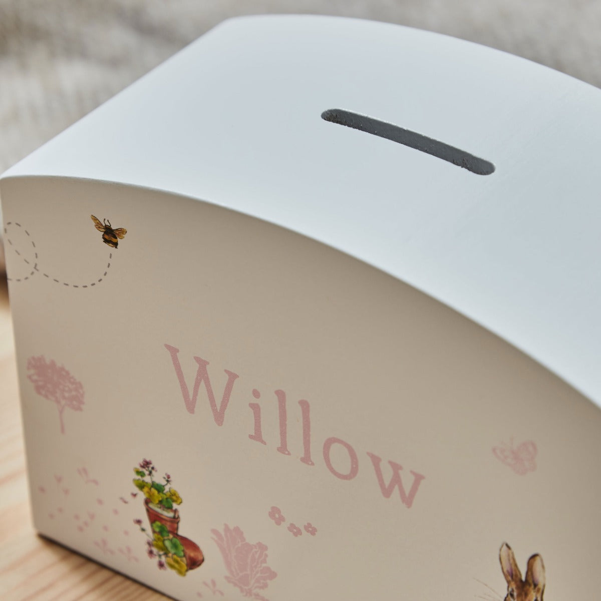 Personalised Pink Flopsy Bunny Money Box FSC®