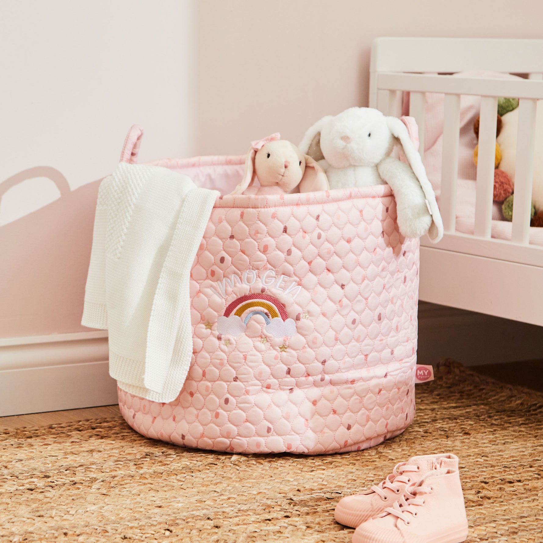 Personalised Large Pink Rainbow Storage Bag 
