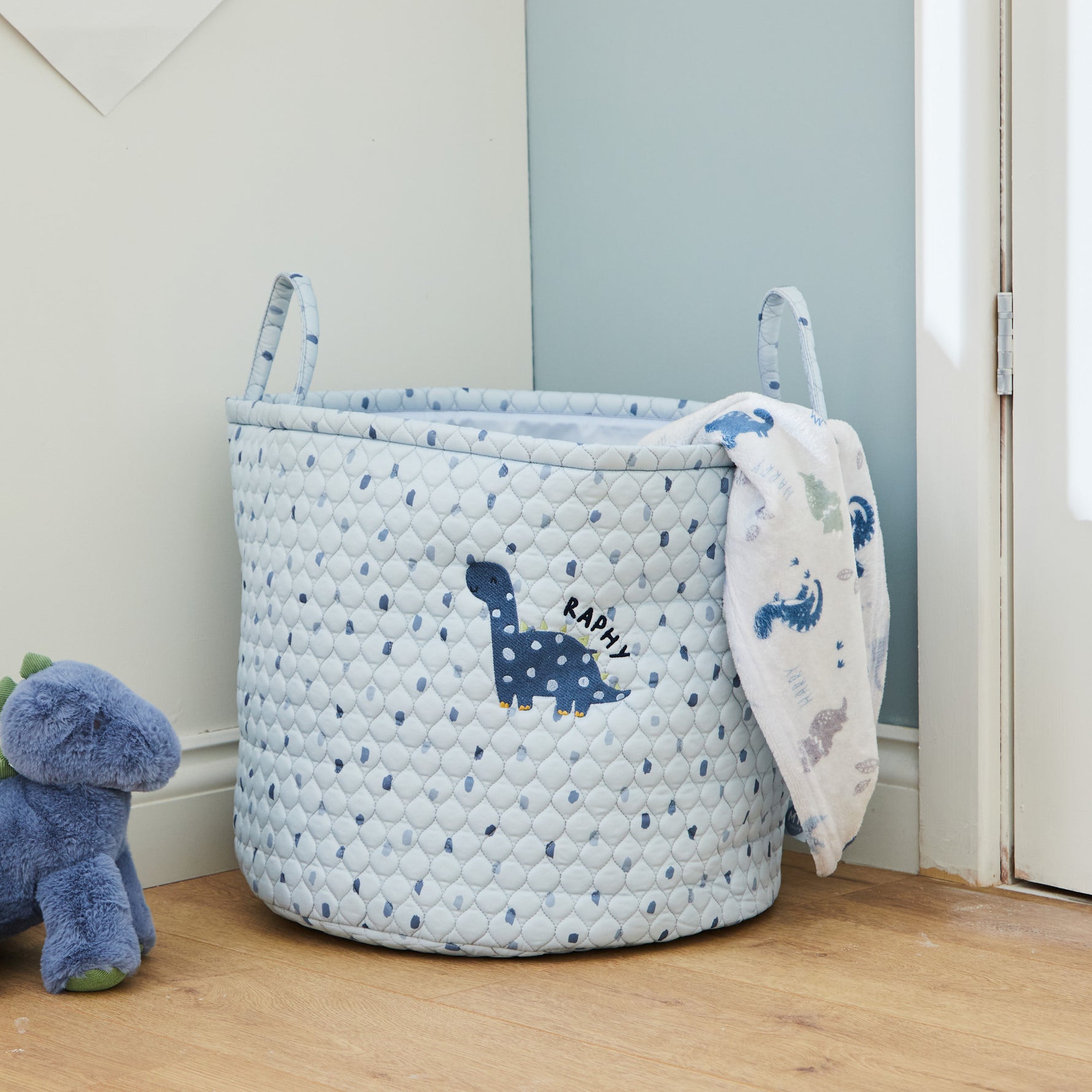 Personalised Large Blue Dinosaur Storage Bag 