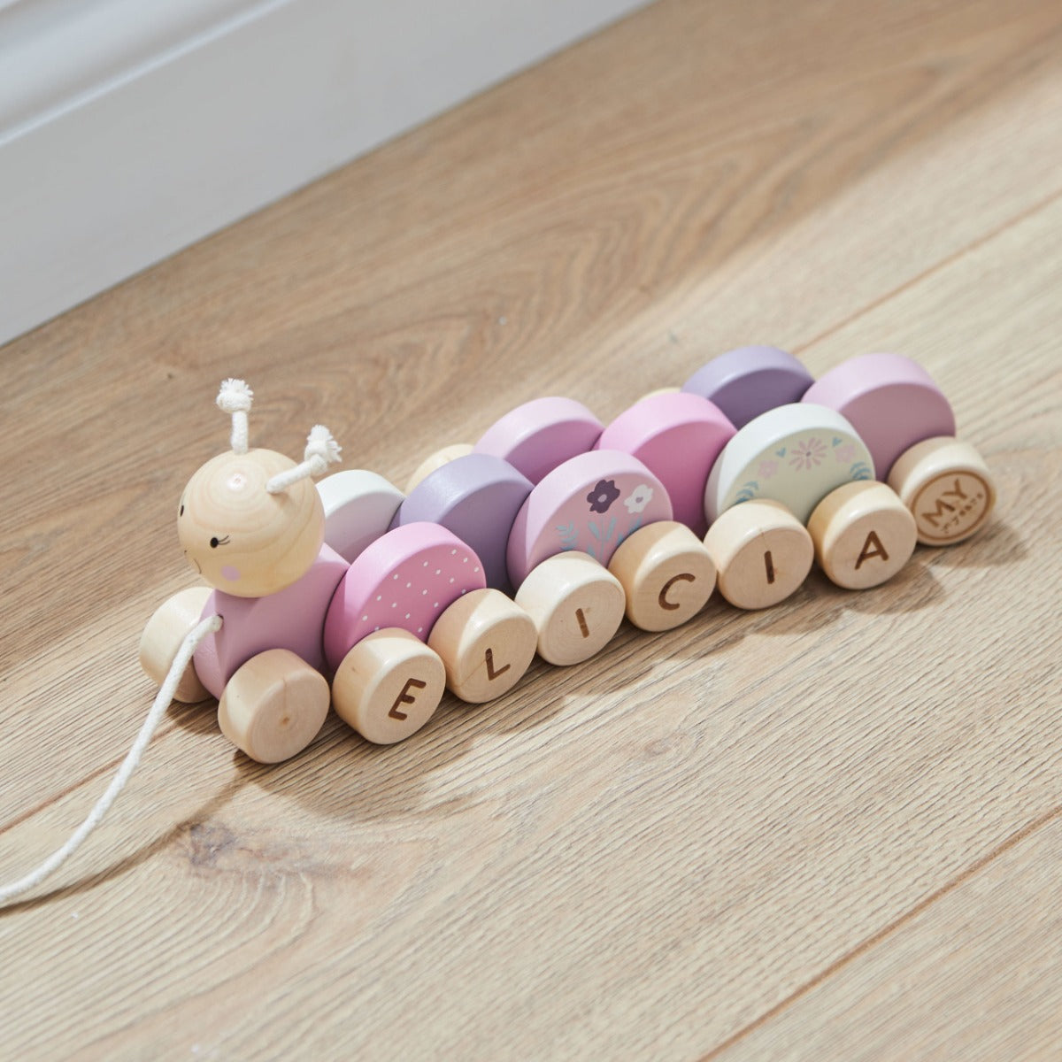 Personalised Pink Pull-Along Caterpillar FSC®