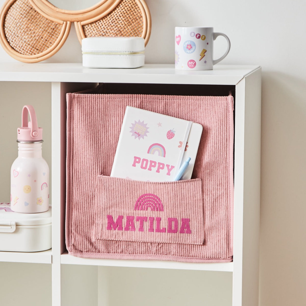 Personalised My Kids Pink Rainbow Cube Storage 