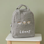 Personalised Farm Animals Embroidered Grey Cord Backpack