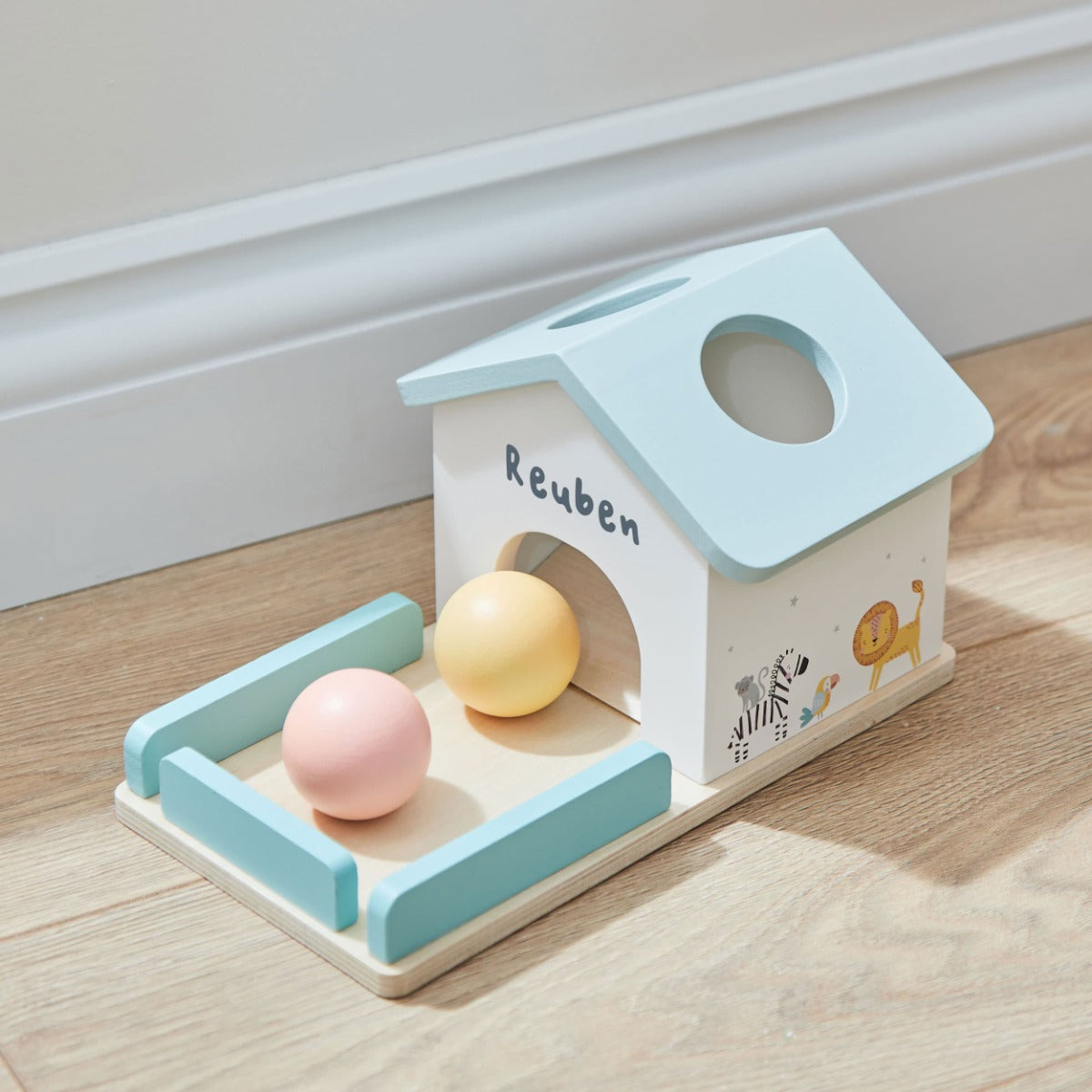 Personalised Safari Wooden Ball Drop Box Toy FSC®