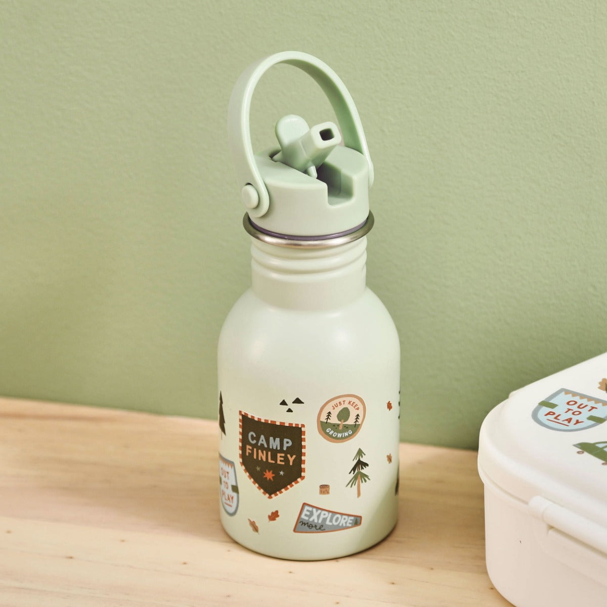 Personalised Let's Play Outside Badge Sage Bottle 