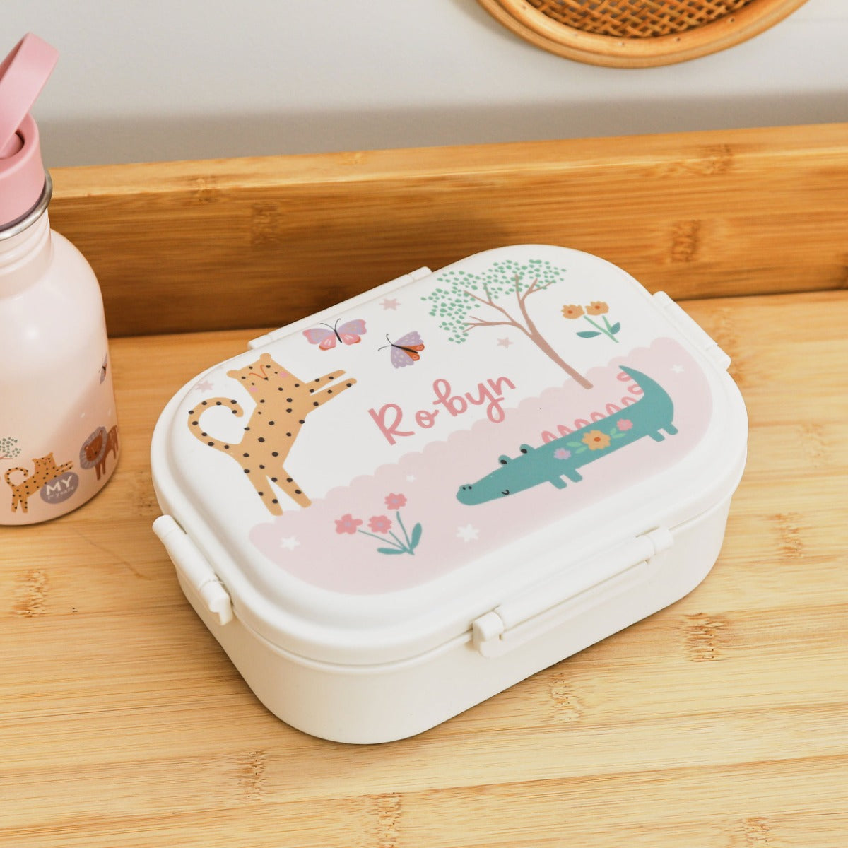 Personalised Pink Floral Safari Lunch Box 