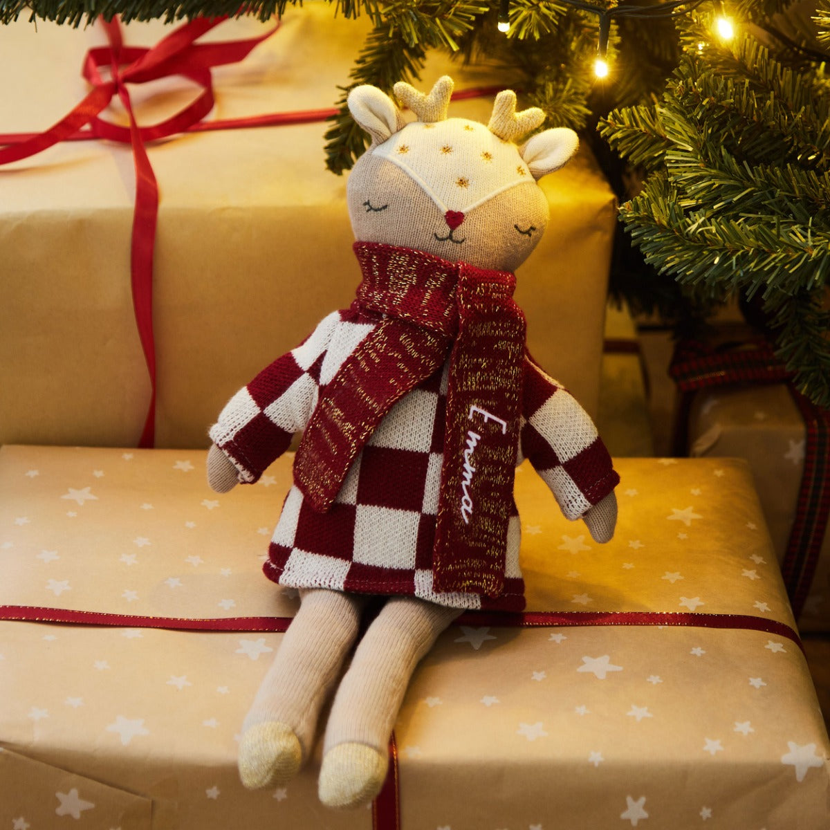 Personalised Avery Row Knitted Reindeer Doll 