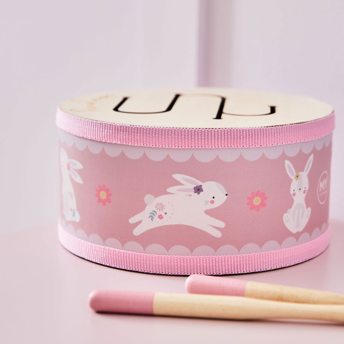 Personalised Pink Wooden Bunny Drum FSC®