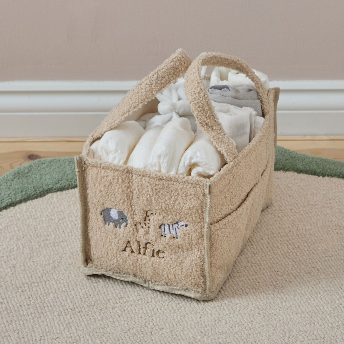 Personalised Born To Be Loved Caramel Borg Nappy Caddy