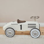 Personalised White Metal Ride On Car