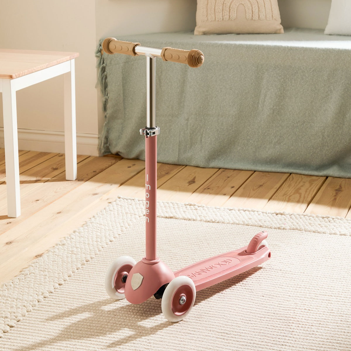 Personalised Raspberry Eco Banwood Three-Wheel Scooter
