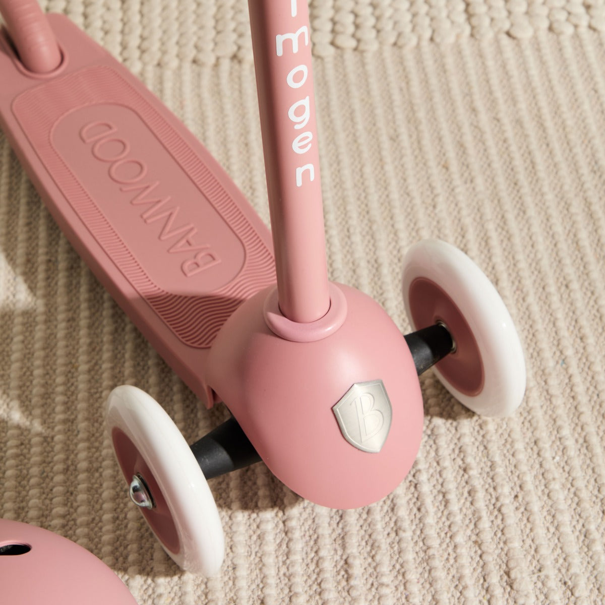 Personalised Raspberry Eco Banwood Three-Wheel Scooter