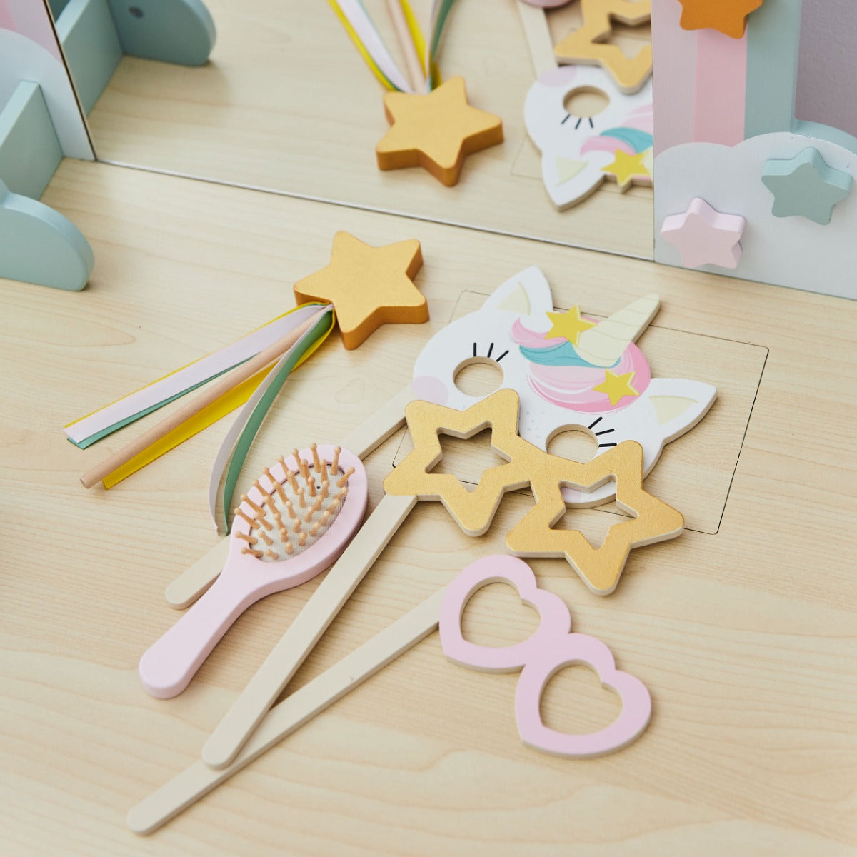 Personalised Janod Unicorn Wooden Dressing Table & Accessories 