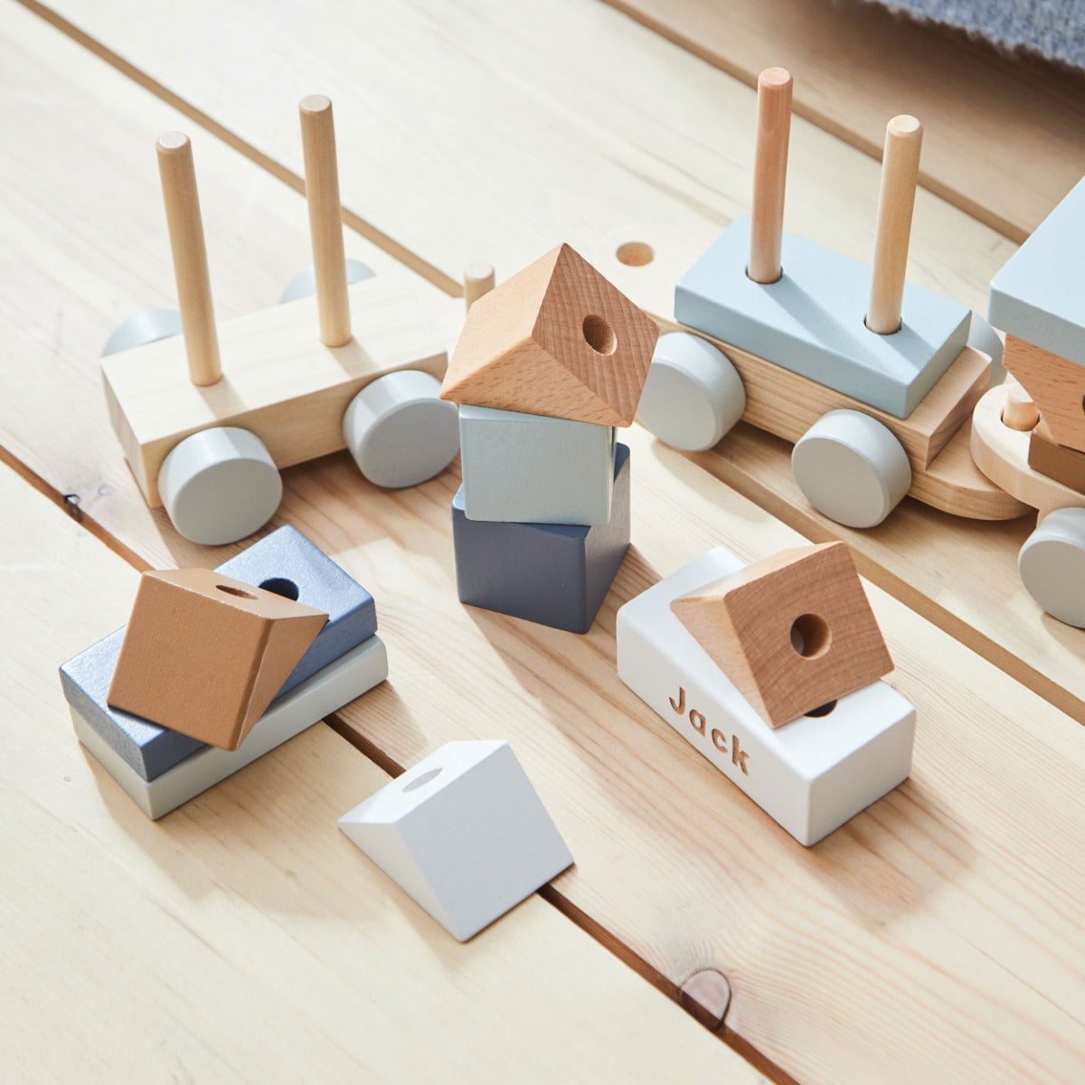 Personalised Wooden Blue Pull Along Train FSC®