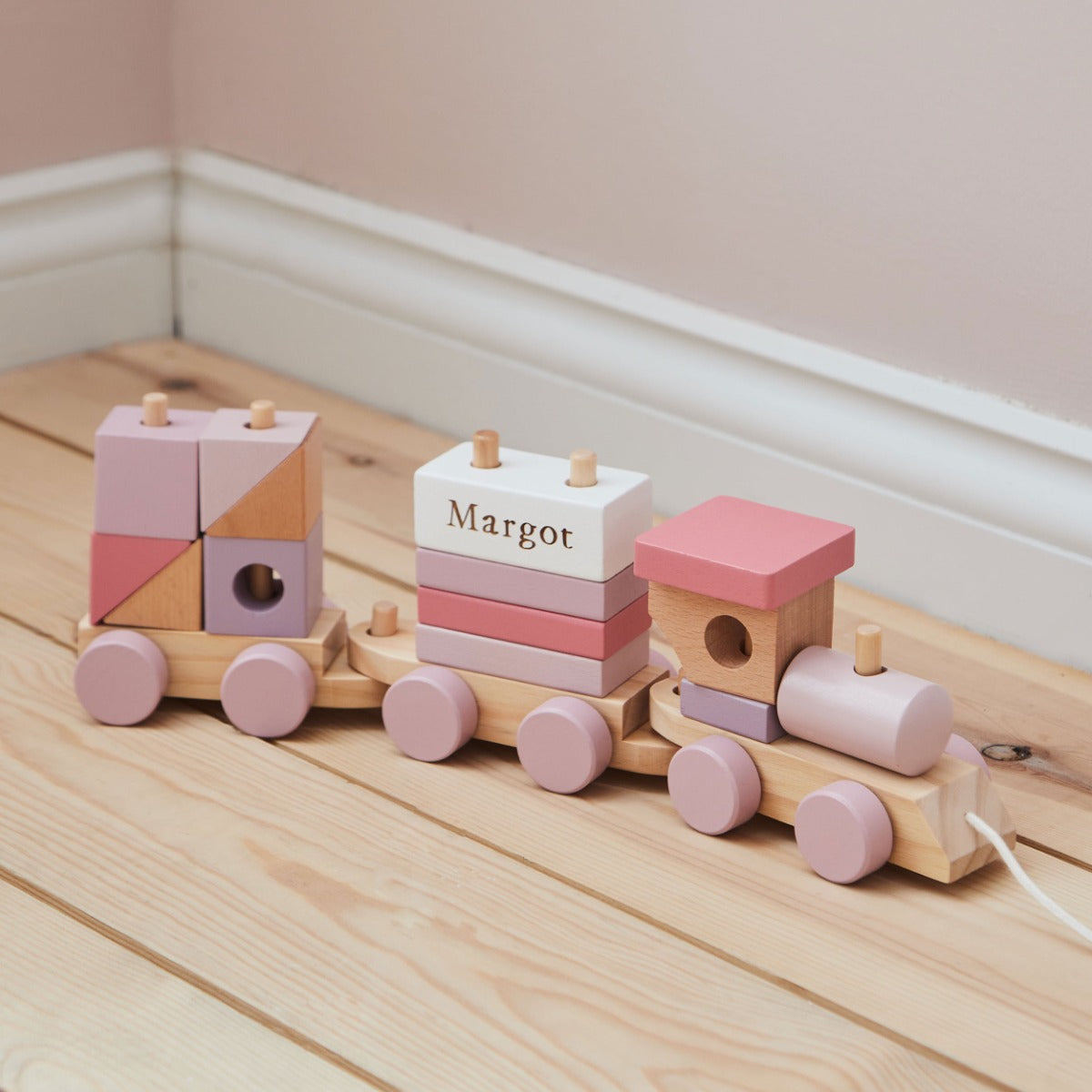 Personalised Wooden Pink Pull Along Train FSC®