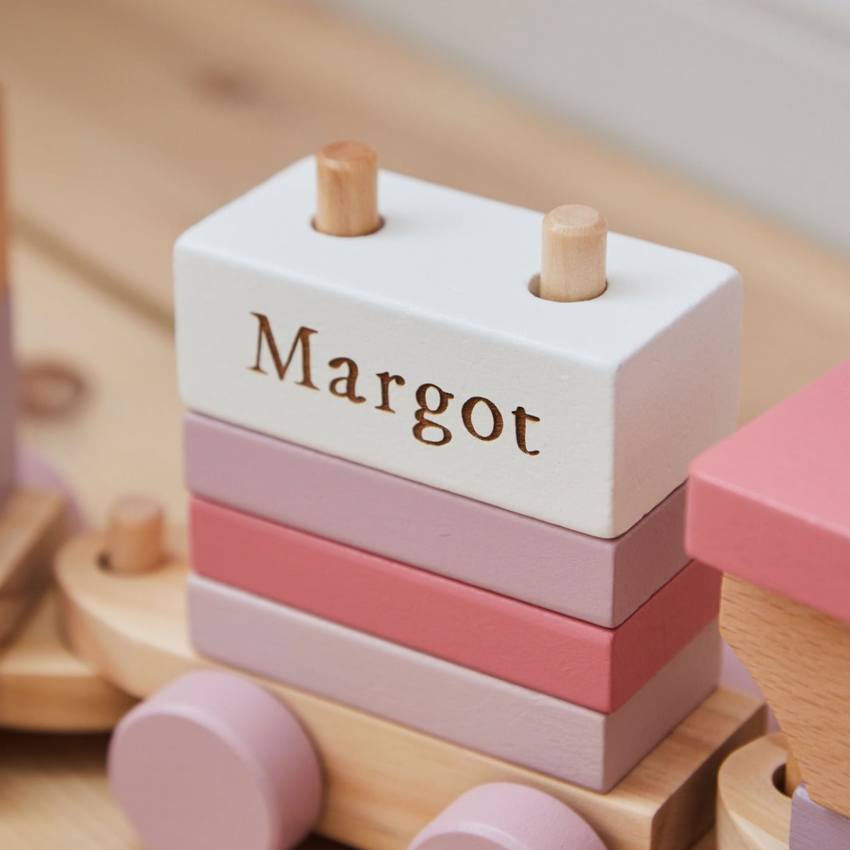 Personalised Wooden Pink Pull Along Train FSC®