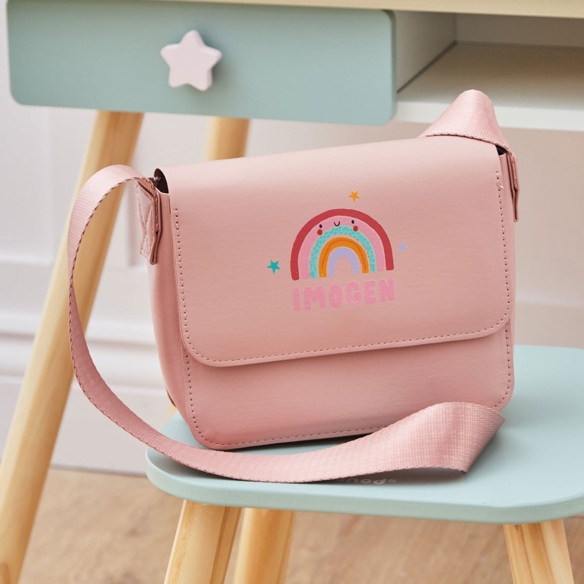 My Kids Personalised Pink Rainbow Handbag 