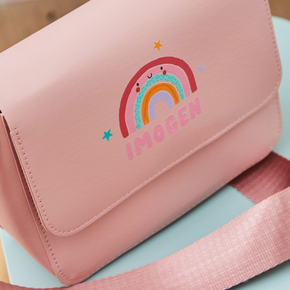 My Kids Personalised Pink Rainbow Handbag 