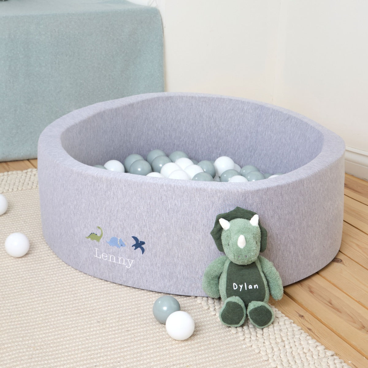 Personalised Dino Embroidered Grey Ball Pit