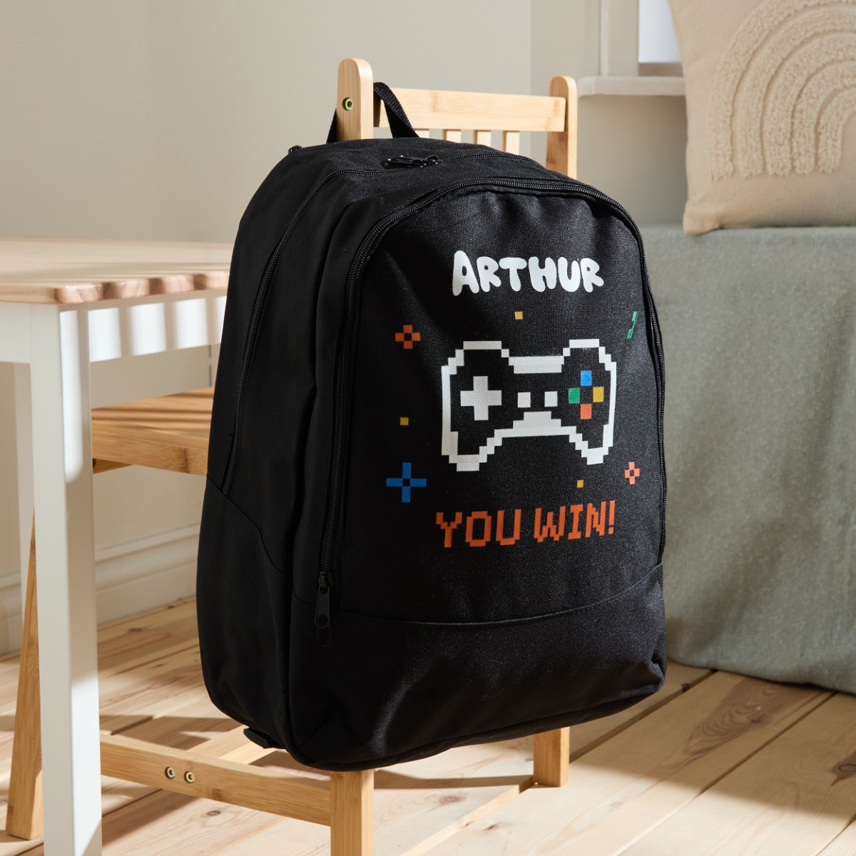 My Kids Personalised Gamer Boy Large Black Backpack 