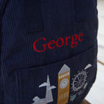 Personalised London Navy Cord Mini Backpack