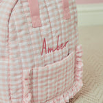 Personalised Pink Gingham Kids Backpack