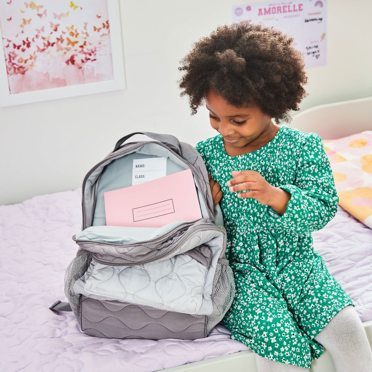 Personalised Pink Font Large Grey Quilted Backpack