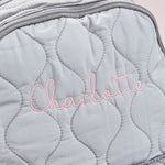 Personalised Pink Font Large Grey Quilted Backpack