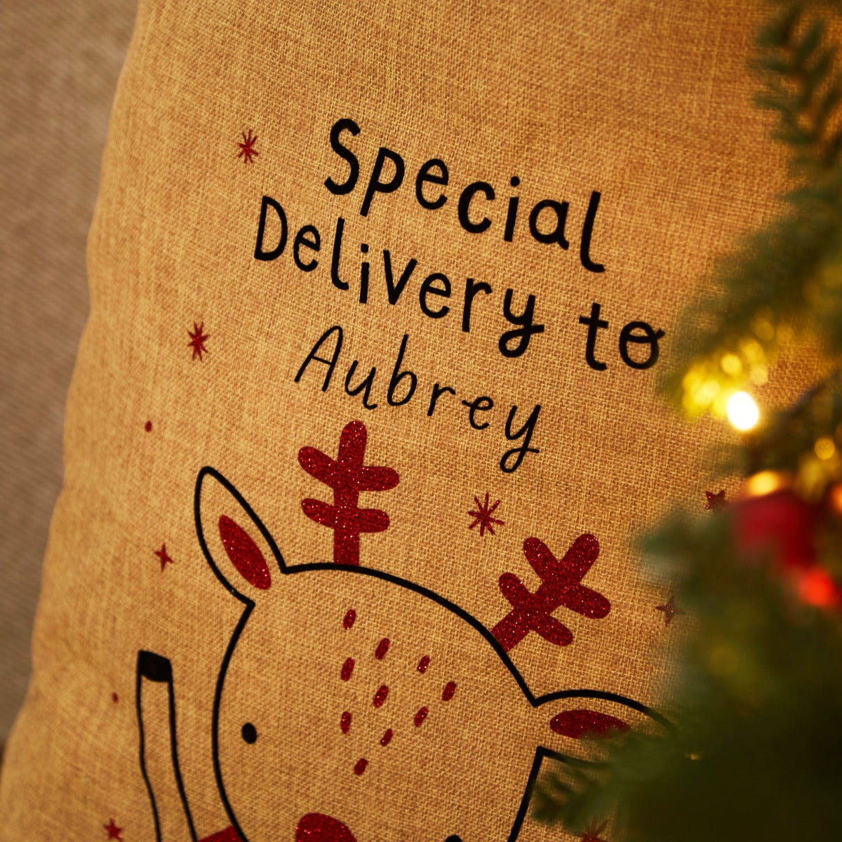 Personalised Brown Reindeer Christmas Sack