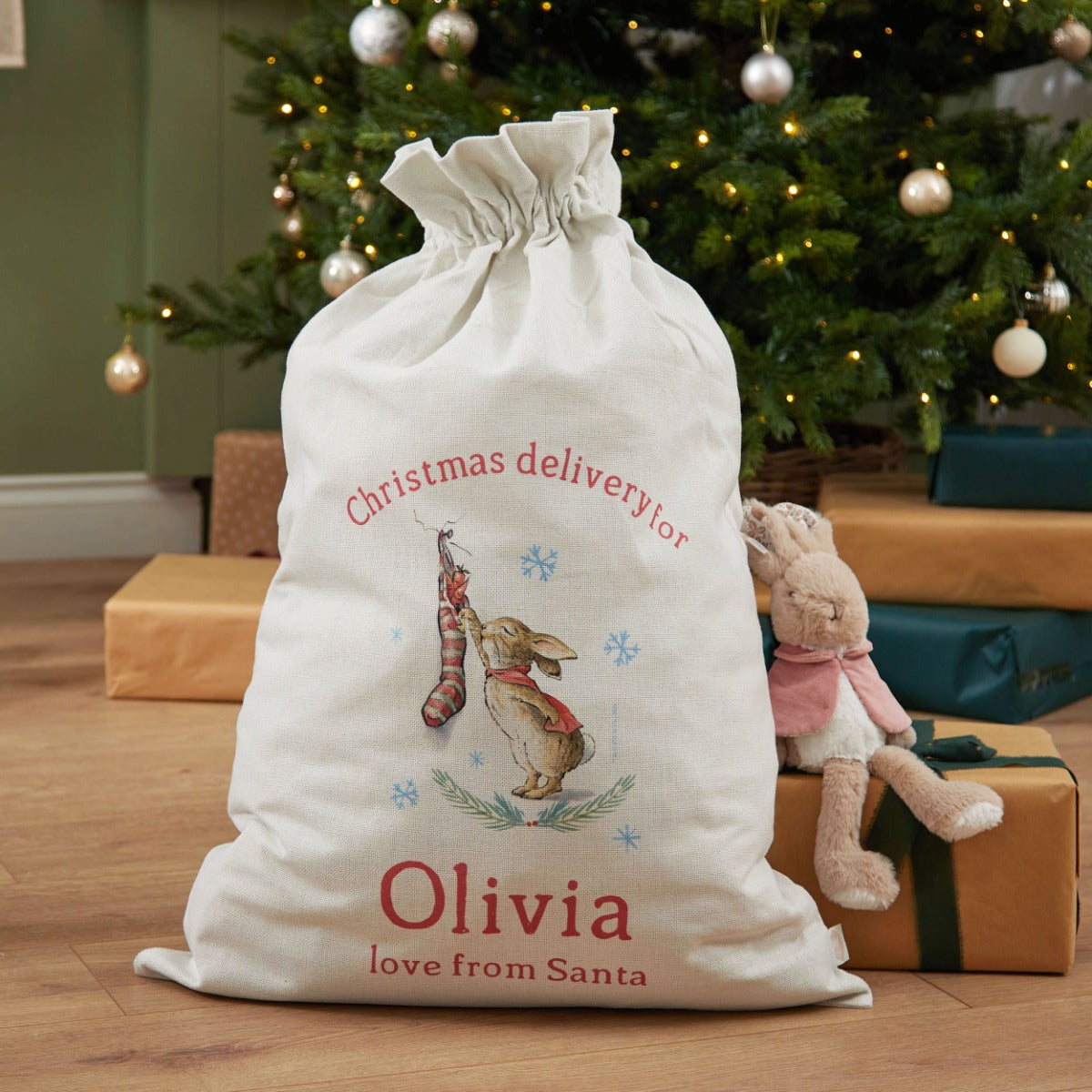 Personalised Flopsy™ Bunny Pink Christmas Sack