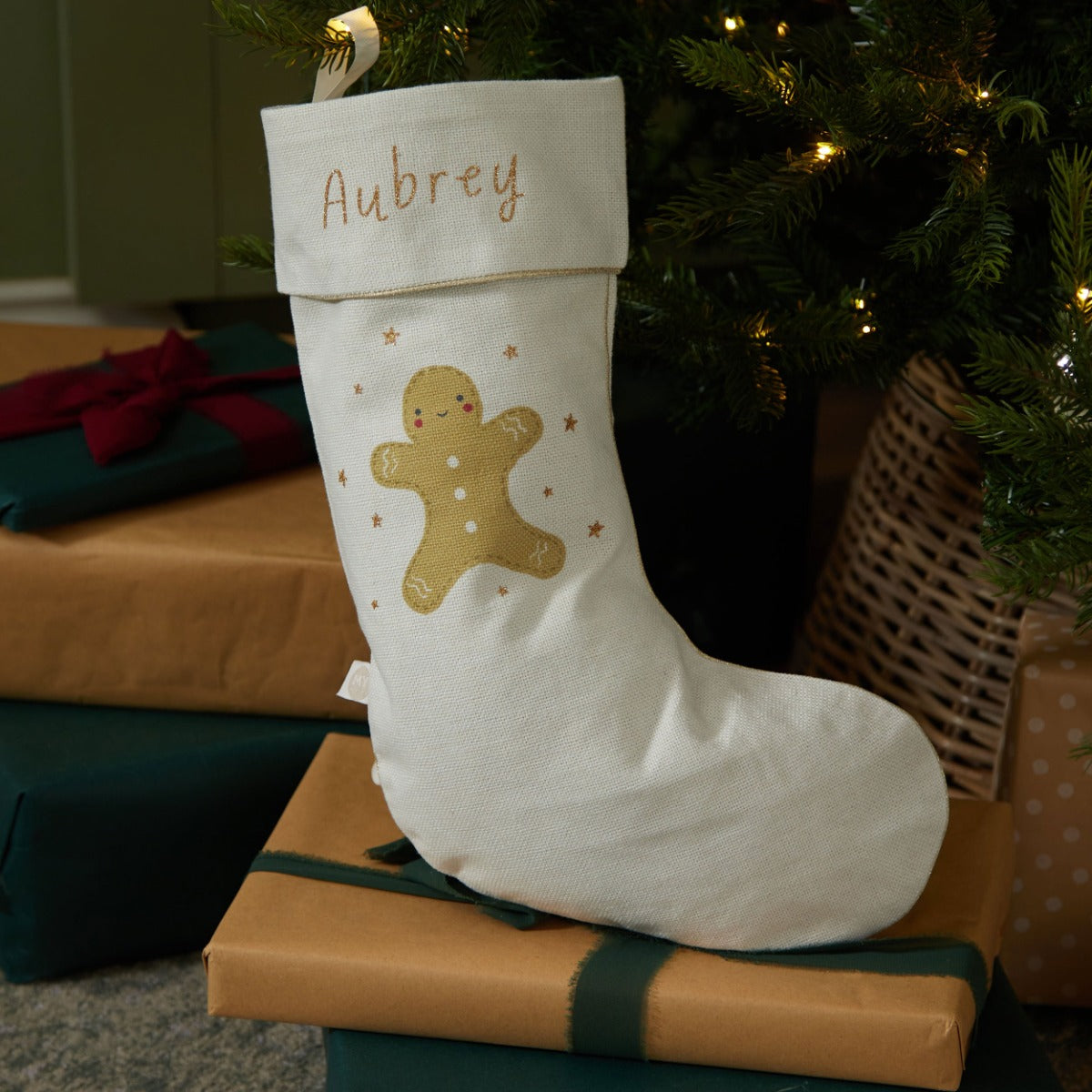 Personalised Gingerbread Small Cream Stocking