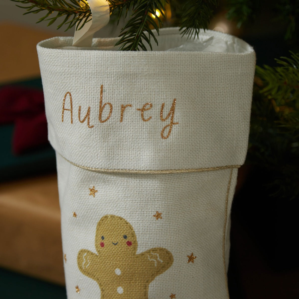 Personalised Gingerbread Small Cream Stocking