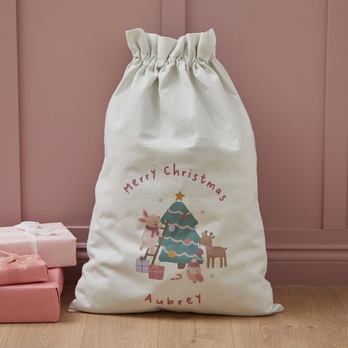 Personalised Pink Christmas Cream Sack