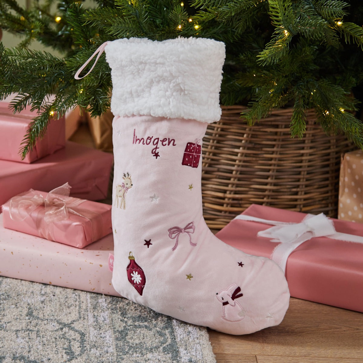 Personalised Medium Pink Christmas Gift Stocking