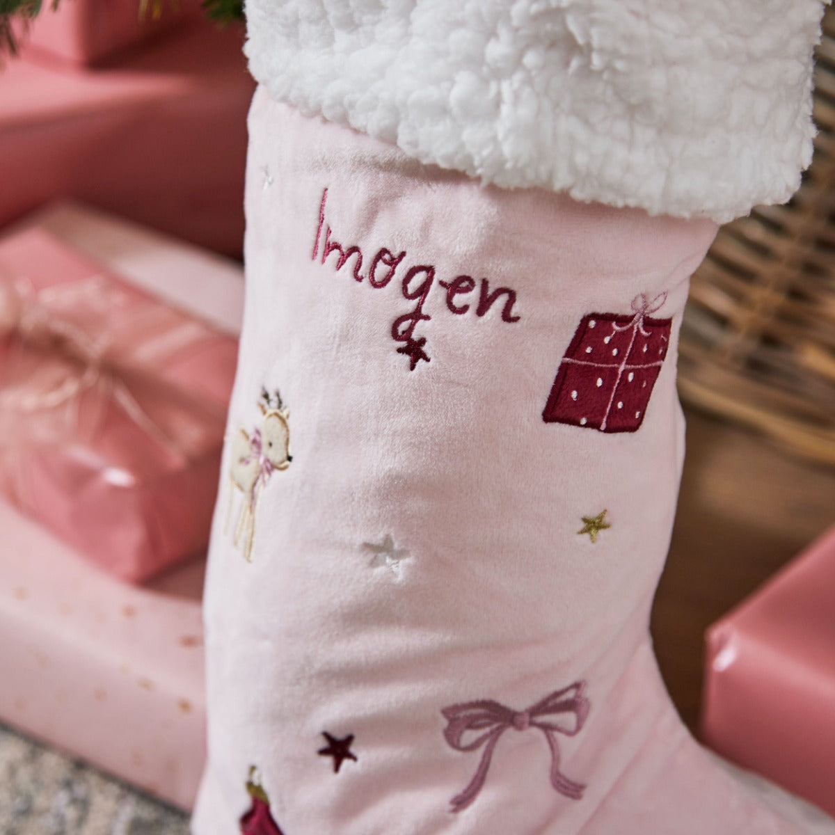 Personalised Medium Pink Christmas Gift Stocking