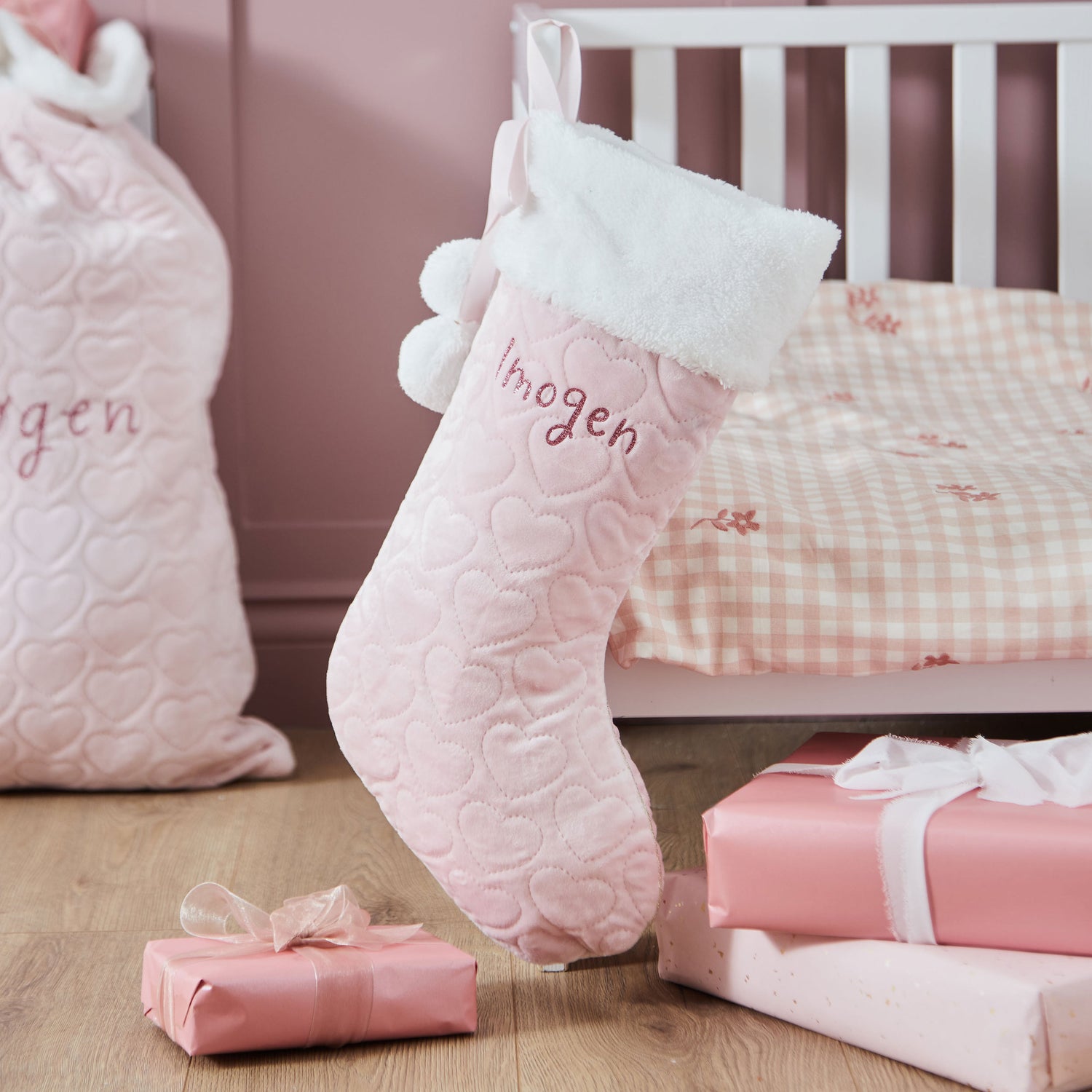 Personalised Small Name Pink Velvet Gift Stocking