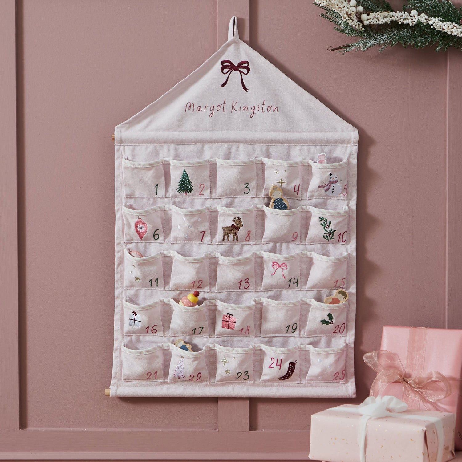 Personalised Pink Fabric Hanging Advent Calendar