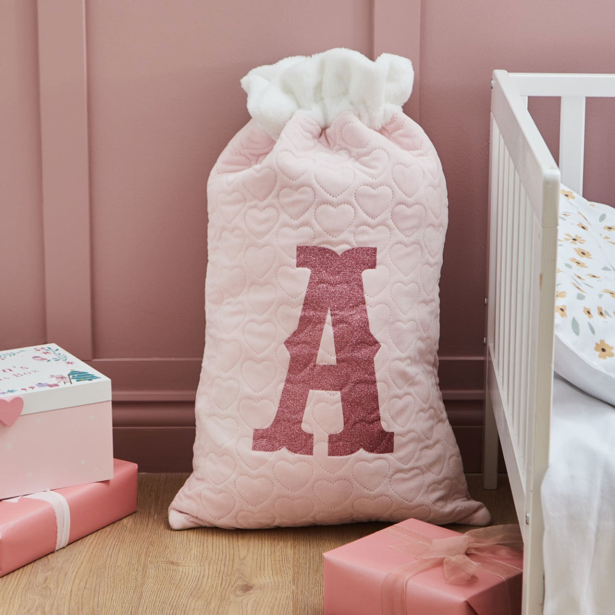 Personalised Pink Velvet Initial Gift Sack