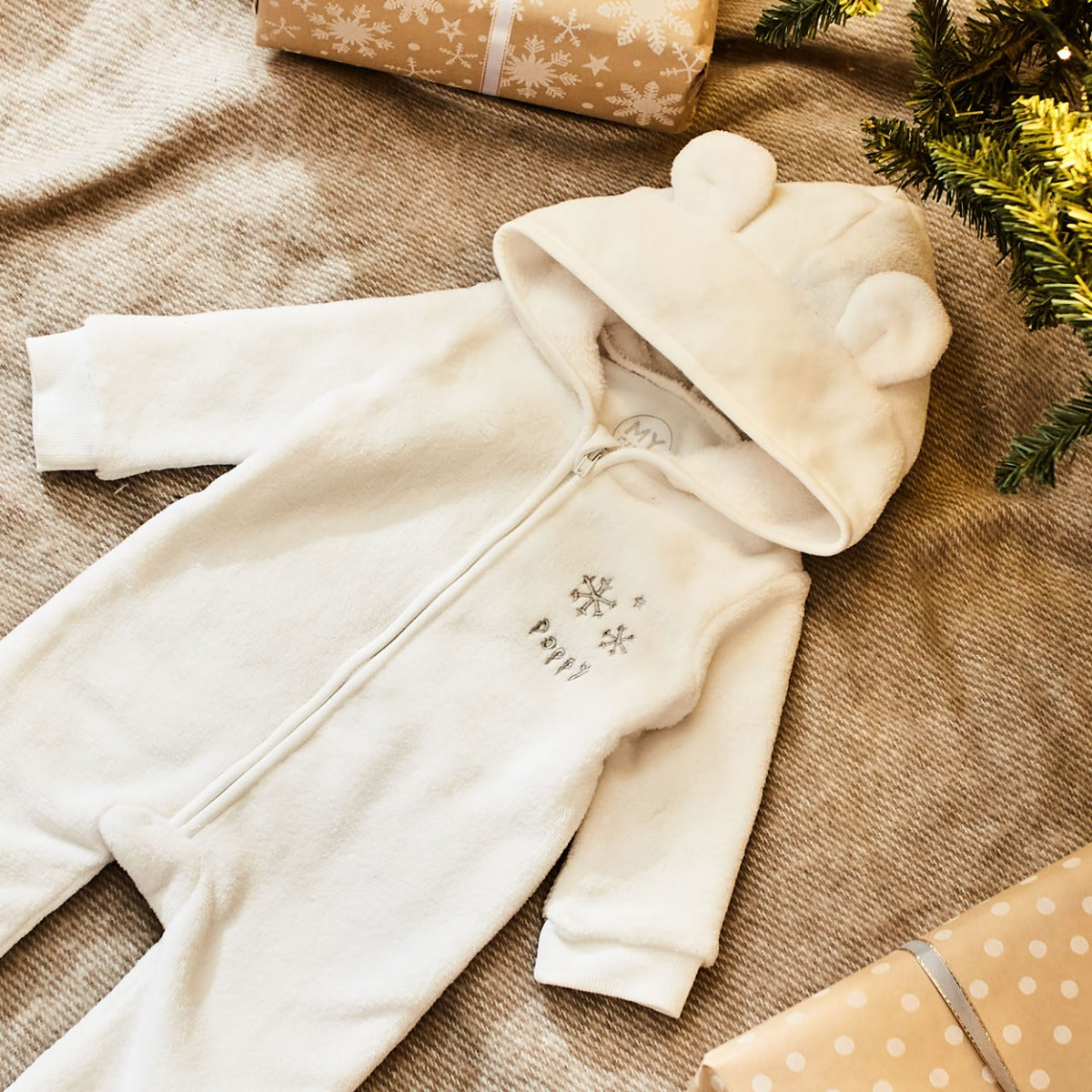 Personalised Snowflake Ivory Fleece Onesie