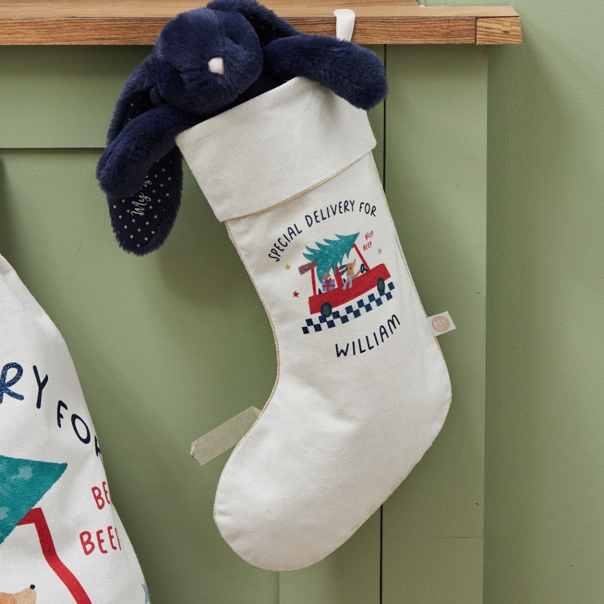 Personalised Blue Checkered Tree Small Gift Stocking
