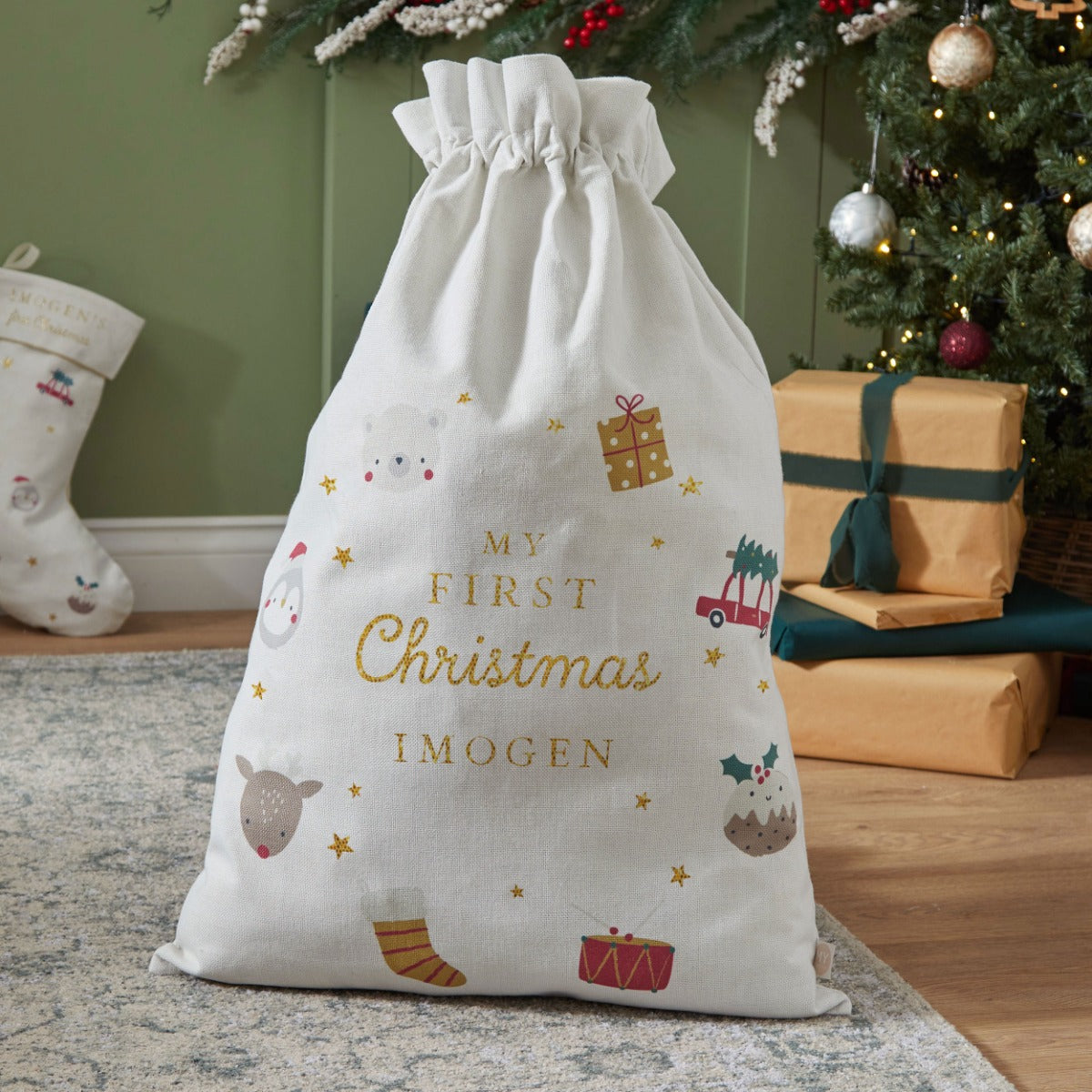 Personalised My 1st Christmas Cream Gift Sack