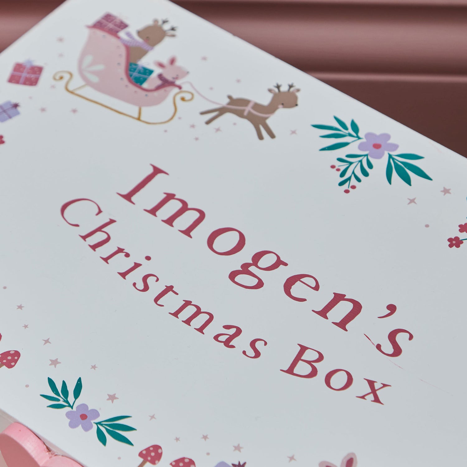 Personalised Wooden Pink Christmas Keepsake Box FSC®