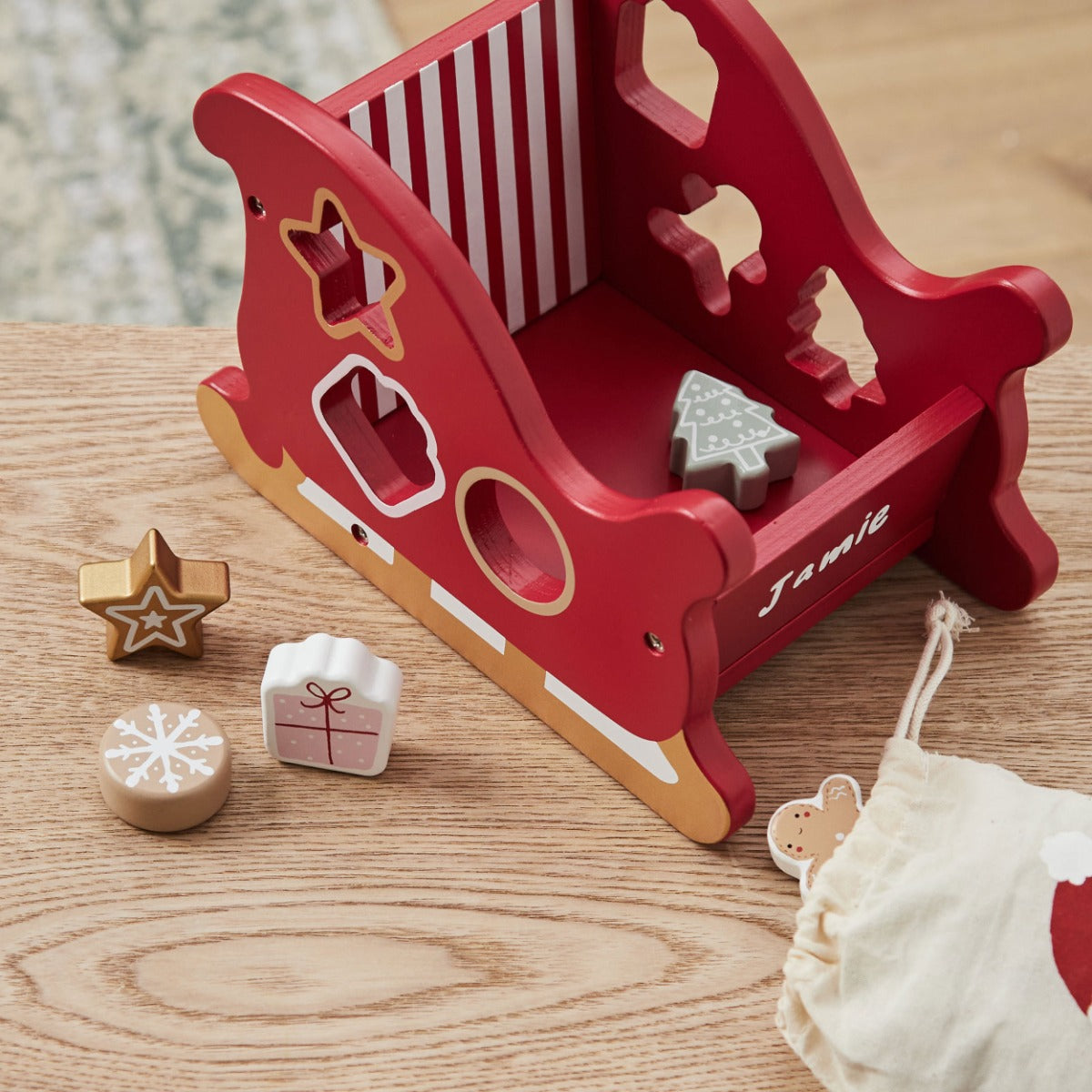 Personalised Wooden Santa Sleigh Shape Sorter Toy FSC®