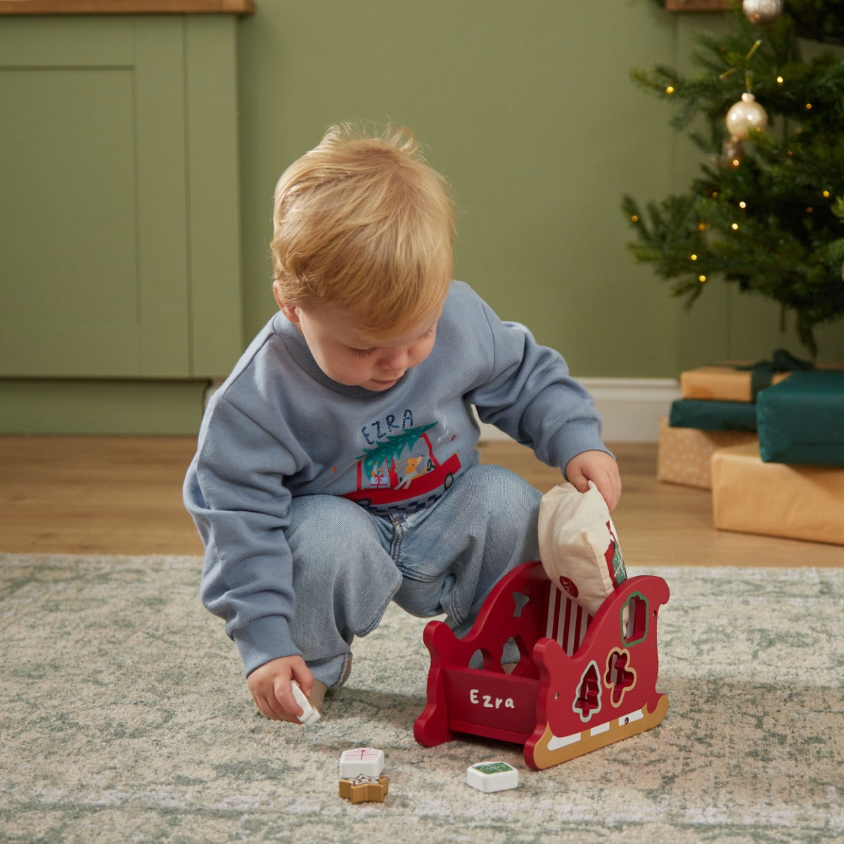 Personalised Wooden Santa Sleigh Shape Sorter Toy FSC®