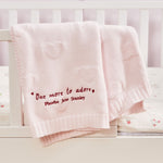 Personalised Born To Be Adored Valentine's Heart Jacquard Baby Blanket in Light Pink 