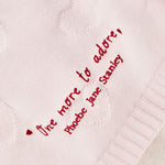 Personalised Born To Be Adored Valentine's Heart Jacquard Baby Blanket in Light Pink 