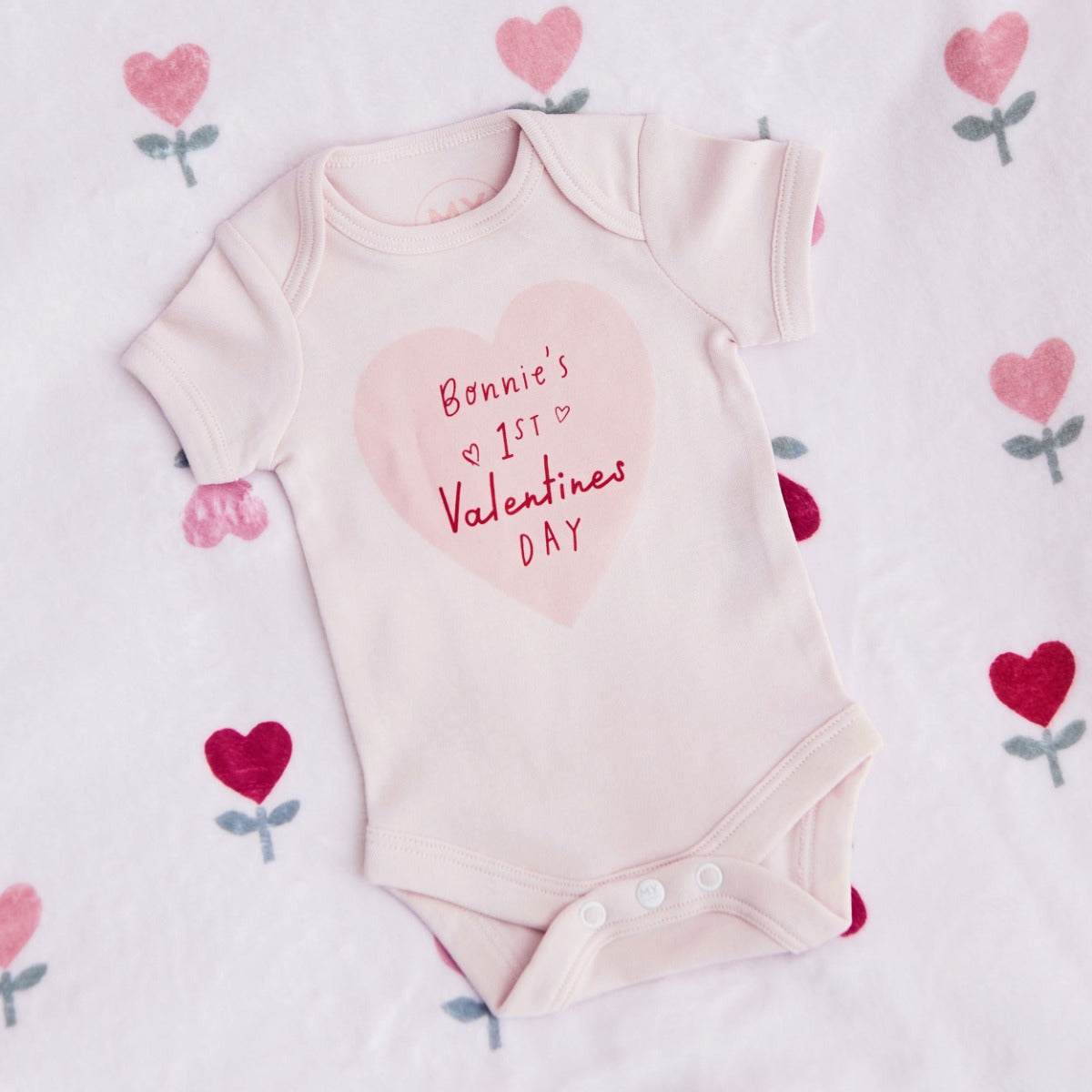 Personalised 1st Valentine's Day Bodysuit in Pink 
